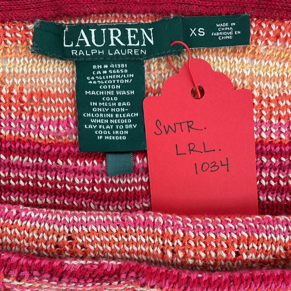 Lauren Ralph Lauren Linen Cotton Stripe Boatneck Sweater XS Semi Sheer - Picture 10 of 12